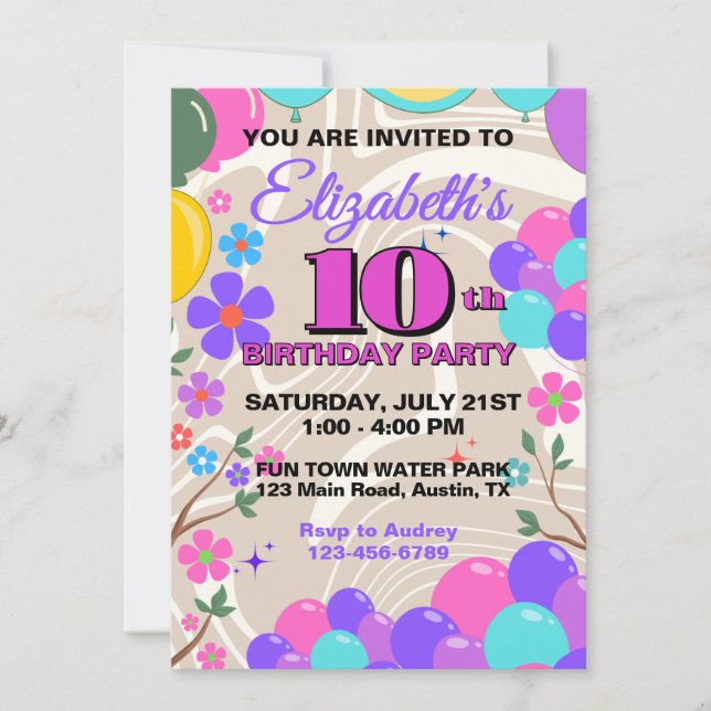 Convite Balões Coloridos Festivos Aniversário (Frente)