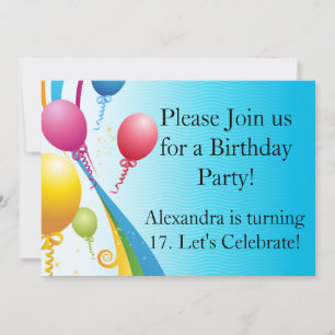 Convite Balões Coloridos   Fitas Curvas
