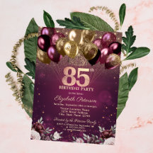 Balões com Brilho Borgonha Flores 85º Aniversário