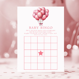 Convite Balões Cor-de-Rosa Menina Aquarela Bingo de Chá de