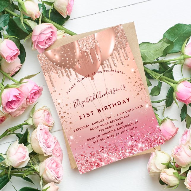 Convite Balões cor-de-rosa rosa de aniversário (Criador carregado)