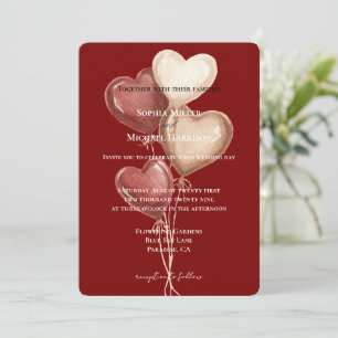 Convite Balões Coração Creme Vermelho Casamento
