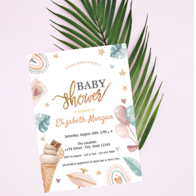 Convite Balões d'água Chá de fraldas Sorvete arco-íris (Criador carregado)