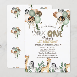 Convite Balões de Animais da Selva 1º Aniversário