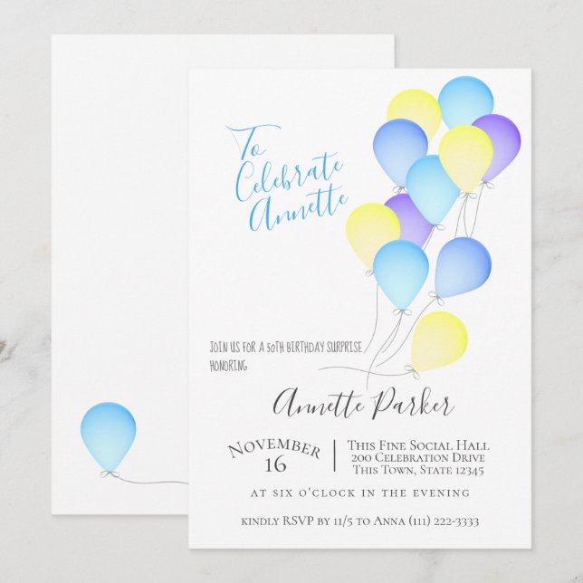 Convite Balões de Aniversário 50ª Festa de aniversário (Frente/Verso)