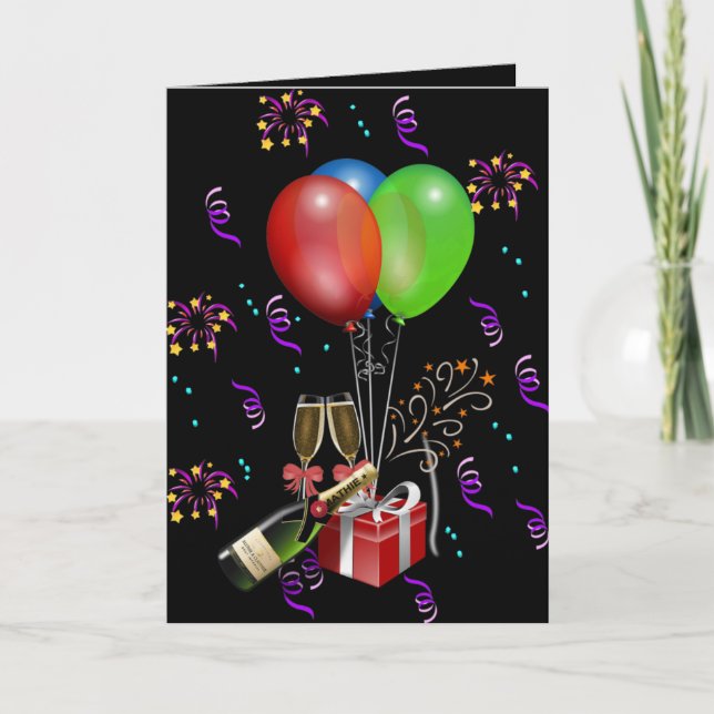 Convite Balões de Aniversário Balde de Garrafa Celebração (Frente)