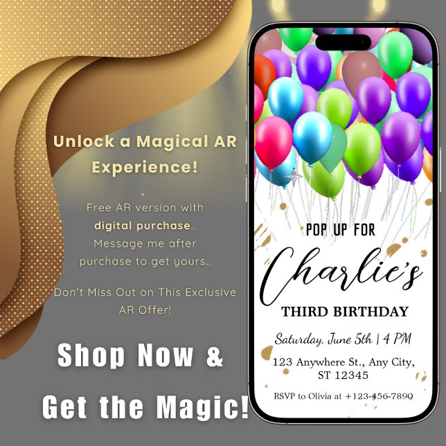Convite Balões de Aniversário com realidade Aumentada AR (Criador carregado)