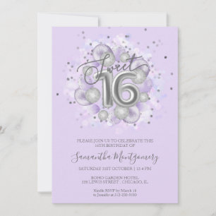 Convite Balões de Aniversário de 16 anos Sweet Silver Foil