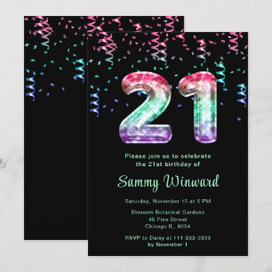 Convite Balões de aniversário de 21 anos Mermaid com Confe