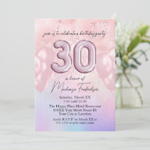 Convite Balões de Aniversário de 30 anos em Holográfico e 