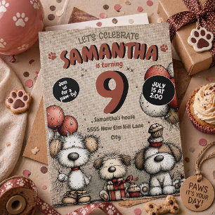 Convite Balões de Aniversário de 9 Anos Tema Cachorrinho R