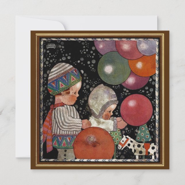 Convite Balões de Aniversário de Crianças Antigas Brinqued (Frente)