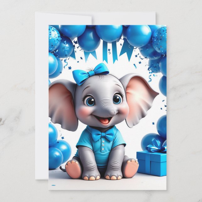 Convite Balões de Aniversário de Elefante Fofo 🐘 (Frente)