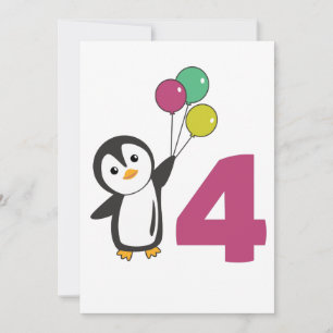 Convite Balões de Aniversário de Quatro Anos de Pinguim Pa