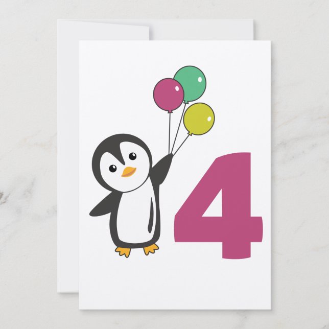 Convite Balões de Aniversário de Quatro Anos do Pinguim pa (Frente)
