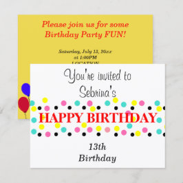 Convite Balões de Aniversário Pontos Polca