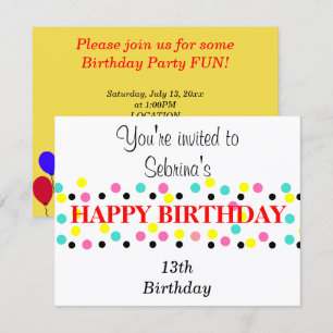 Convite Balões de Aniversário Pontos Polca
