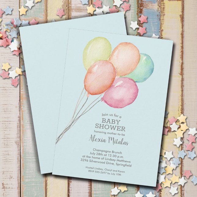 Convite Balões de Aquarela Chá de fraldas Azul (Watercolor balloons boy baby shower invitations, PRINTED and/or INSTANT DOWNLOAD)