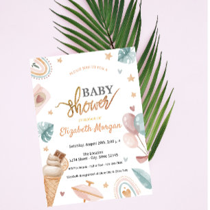 Convite Balões de Aquarela Chuva de Sorvete Baby Shower