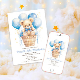 Convite Balões de Aquarela com Batismo de Urso de Teddy