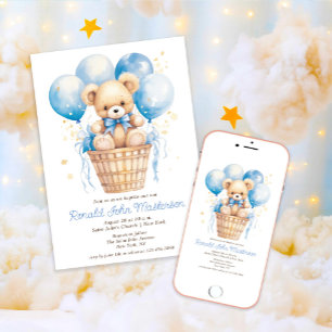 Convite Balões de Aquarela com Batismo de Urso de Teddy