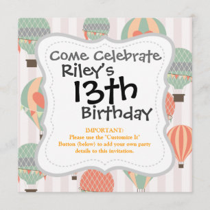 Convite Balões de ar quente de pastel Céu Ascensão, cor