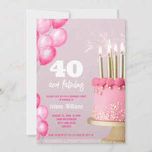 Convite Balões de bolos cor-de-rosa aniversário de 40 anos