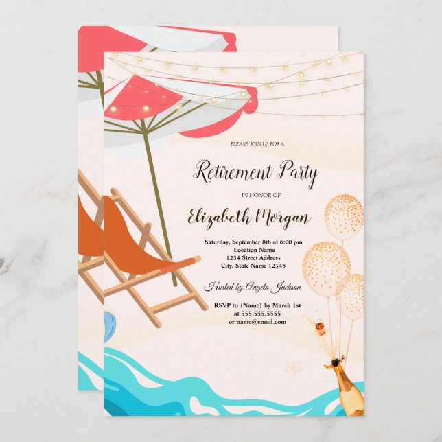 Convite Balões de Cadeira de Enchimento,Festa de Reforma d (Frente/Verso)