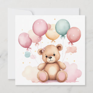 Convite Balões de Chá de fraldas de Aquarela Cuja Teddy Be