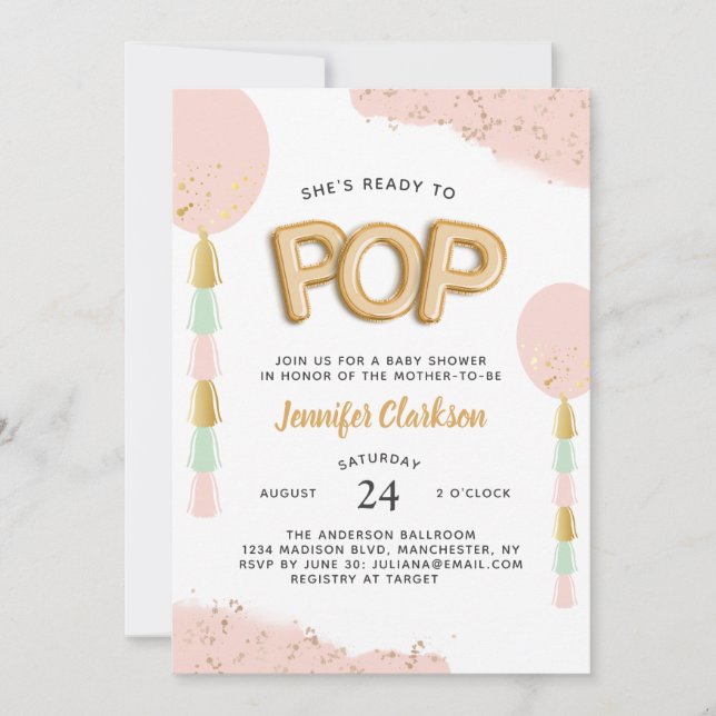 Convite Balões de Chá de fraldas "Pronto para Pop" (Frente)