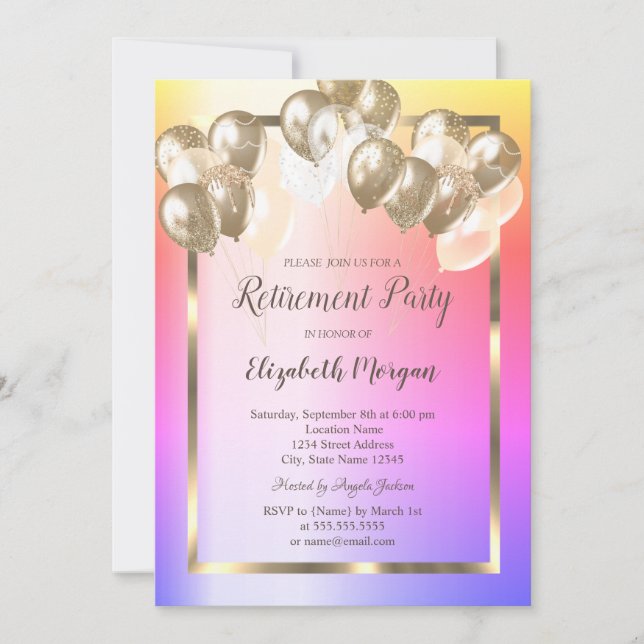 Convite Balões de Chic,Quadro Dourado,Aposentação de Chamb (Frente)