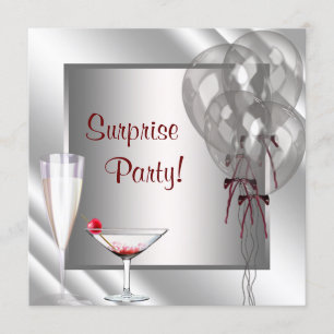 Convite Balões de Cocktail Vermelhos Surpresa Aniversário