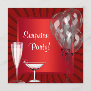 Convite Balões de Cocktail Vermelhos Surpresa Aniversário