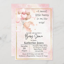 Convite Balões de Coelho Coelho com Aquarela Rosa Chá de f