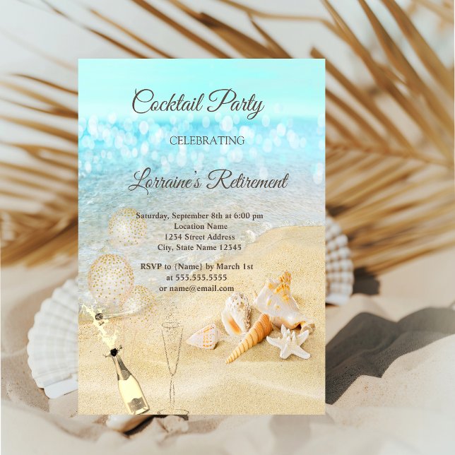 Convite Balões de conchas de praia,Aposentação de vinho (Criador carregado)