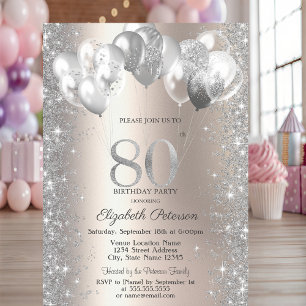 Convite Balões de Confete Brilhante Champanhe Aniversário