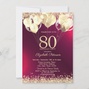 Convite Balões de Confete Brilhante Dourado Aniversário de