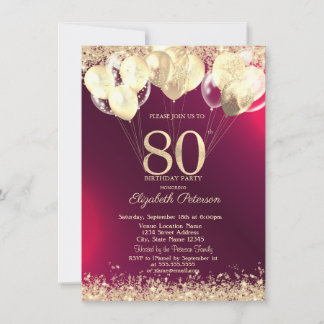 Convite Balões de Confete Brilhante Dourado Aniversário de