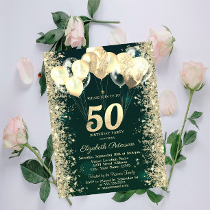Convite Balões de Confete Brilhante Dourado Aniversário de