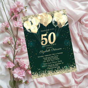 Convite Balões de Confete Brilhante Dourado Aniversário de