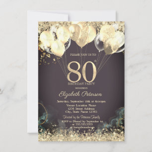 Convite Balões de Confete Brilhante Dourado Burgundy 80º