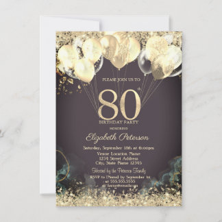 Convite Balões de Confete Brilhante Dourado Burgundy 80º 