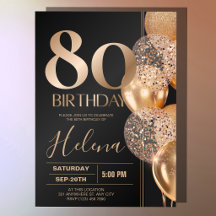 Balões de Confete Glam Black Gold 80º Aniversário
