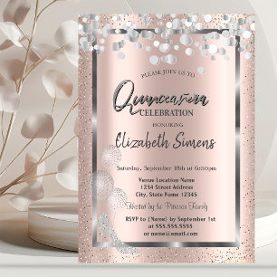 Convite Balões de Confete Prateados Quinceañera Dourado Ro