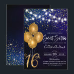 Convite Balões de Confetti Dourados com brilho Luzes Doce<br><div class="desc">Este convite de aniversário giro e glamouroso e doce dezesseis é perfeito para a menina feminina. Ele apresenta linhas luminosas suspensas brilhantes em cima do falso busto dourado brilhante confetti, balões e, "16" em um fundo azul marinho azul escuro. É bonito, chique, moderno, moderno e legal; o design perfeito para...</div>
