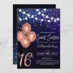 Convite Balões de Confetti Glitter Dourado de rosa Doce Cl<br><div class="desc">Este convite de aniversário giro e glamouroso e doce dezesseis é perfeito para a menina feminina. Ele apresenta linhas luminosas suspensas brilhantes em cima de rosa dourado cintilante, confete cintilante cintilante, balões e "16" em um fundo azul-marinho escuro. É bonito, chique, moderno, moderno e legal; o design perfeito para o...</div>