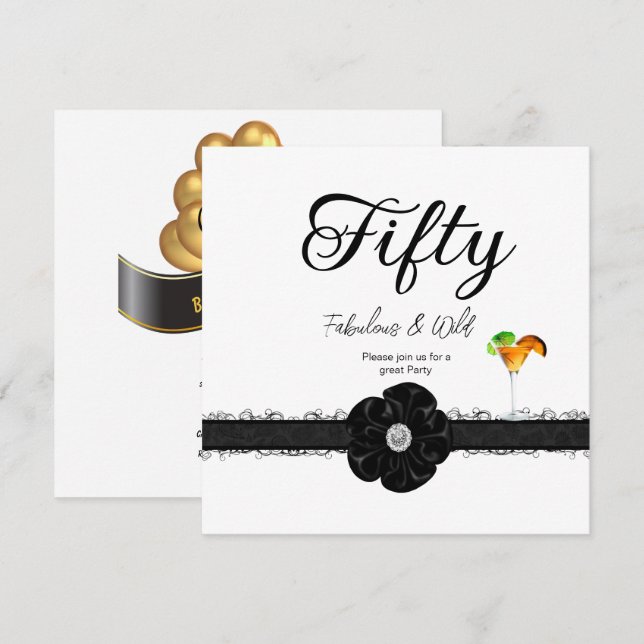 Convite Balões de coquetéis de 50 Festas de aniversário (Frente/Verso)