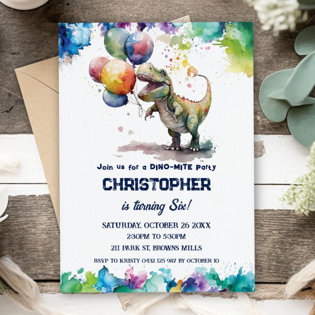 Convite Balões de Dinossauro T-Rex Festa de aniversário (Criador carregado)