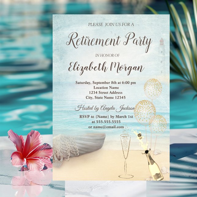 Convite Balões de Farol de Barco de Praia,Aposentação de V (Criador carregado)