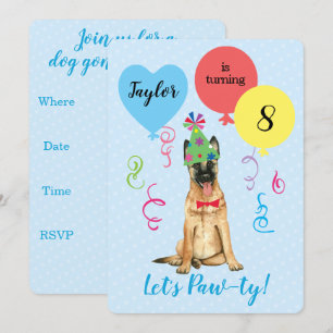 Convite Balões de Festa de aniversário Belga Malinois